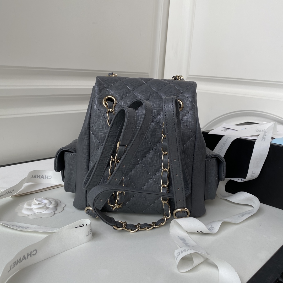 Caviar Leather Small Backpack AS4399 Gray